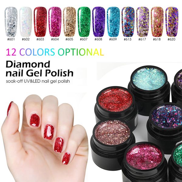 

5ml12colors uv gel shiny diamond nail gel polish glitter soak off nail polish art accessories