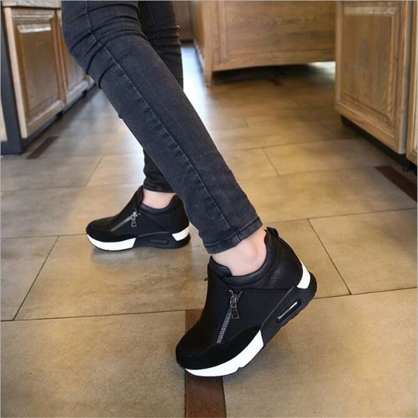 

new women casual shoes height increasing zipper breathable women walking flats trainers shoes autumn platform sneakers, Black;white
