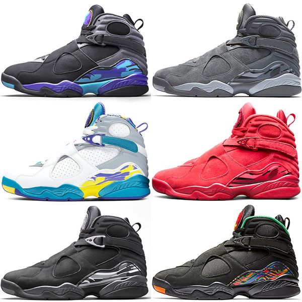 

jumpman 8 men basketball shoes 8s mens trainers aqua black white cool grey valentines day cool grey designer sports sneakers ing