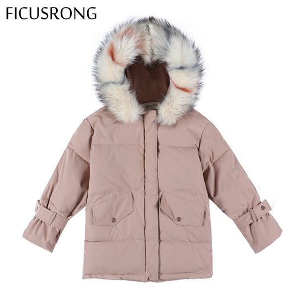 

ficusrong elegant girls autumn winter jacket women hooded warm coat fur collar ladies short slim coats parka womens jackets, Black