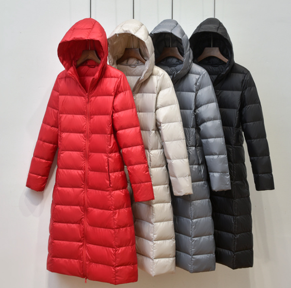 

women's long down jacket with hood ladies ultralight down coat women's hooded winter jacket, Blue;black