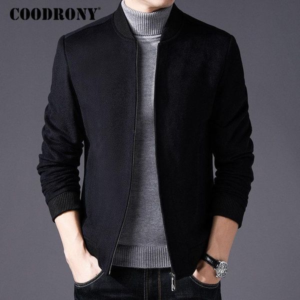 

coodrony men coat winter thick warm wool coat men clothes 2018 slim fit pea mandarin collar jacket overcoat mens coats c004, Black