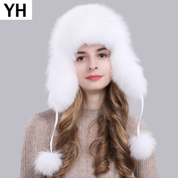 

new style winter genuine real fur hat women 100% natural real fur cap 2019 quality warm russia bomber caps, Blue;gray