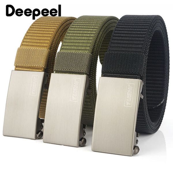 

deepeel 1pc 3.2cm*120cm new automatic buckle nylon webbing belts for men leisure stylish canvas weaving jeans accessories belt, Black;brown
