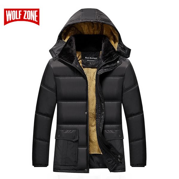 

winter thickening warm man jacket fashion detachable hooded cotton clothing men simple casual windproof mens parkas, Black