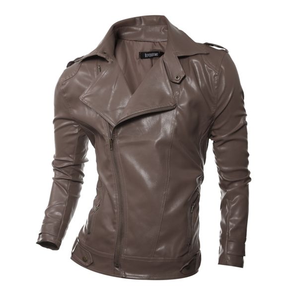 

2016 autumn and winter new style aliexpress-style fashion british style men solid color cable-stayed locomotive leather coat, Black
