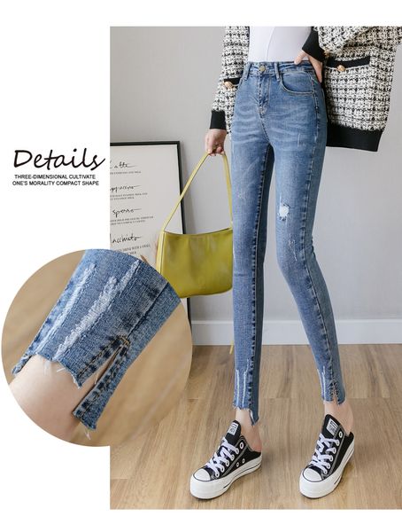 

jinyilai deep blue s morality stretch feet jeans are female