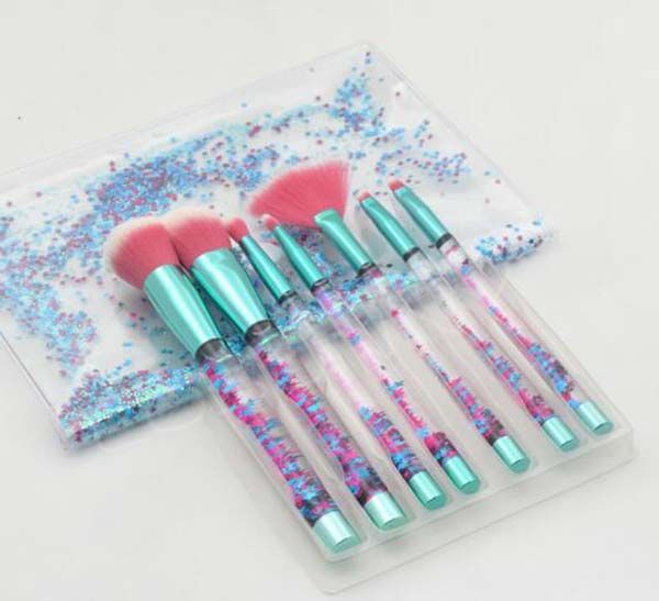 

transparent crystal quicksand liquid particle sequin makeup brushes 7pcs relicate brushes makeup cosmetics kit foundation powder brush