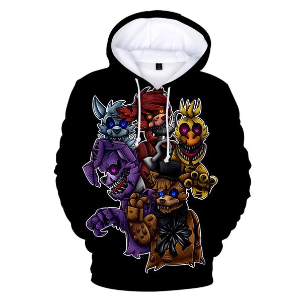

five nights at freddys 3d hoodies fnaf children pullover hoodie sweatshirt for kids boys winter autumn jacket coat clothes, Black