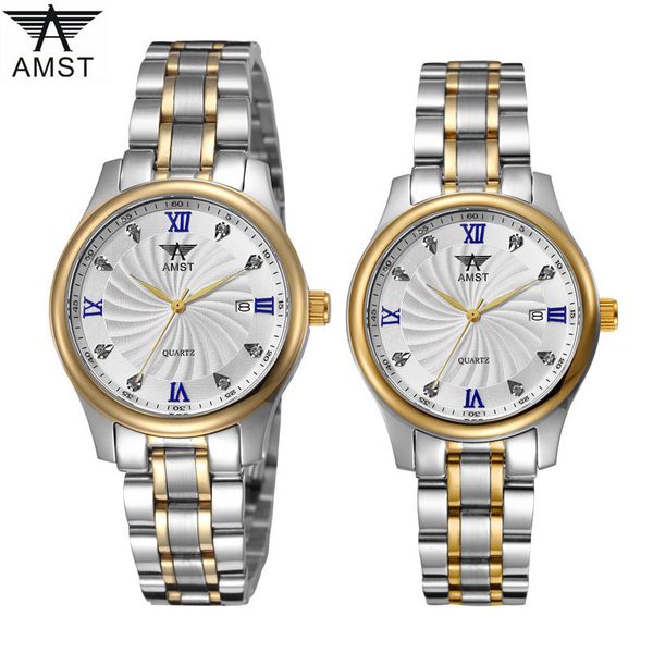 

5atm waterproof women's watches stainless steel men sapphire crystal quartz watches ladies pair couples lovers clocks, Slivery;brown