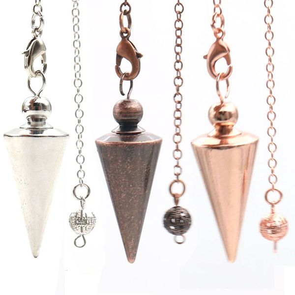 

wholesale 10 pcs many colors cone pyramid metal alloy pendulum for dowsing pendant link chain personalized jewelry, Silver