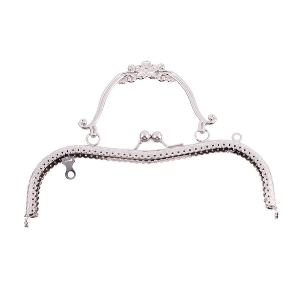 

1pc metal purse bag frame kiss clasp lock silver tone size:21x9cm, Black
