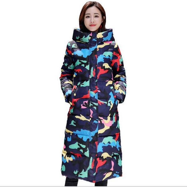

vxo 2019 women winter jacket long camouflage padded hooded snow wear womens coat warm thicken female parka outwear, Black