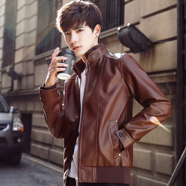 

european and american wind men's leather locomotive leather man jacket coat, Black