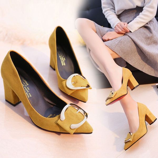 

spring and autumn new pointed women's single shoes korean version of wild black suede high heels