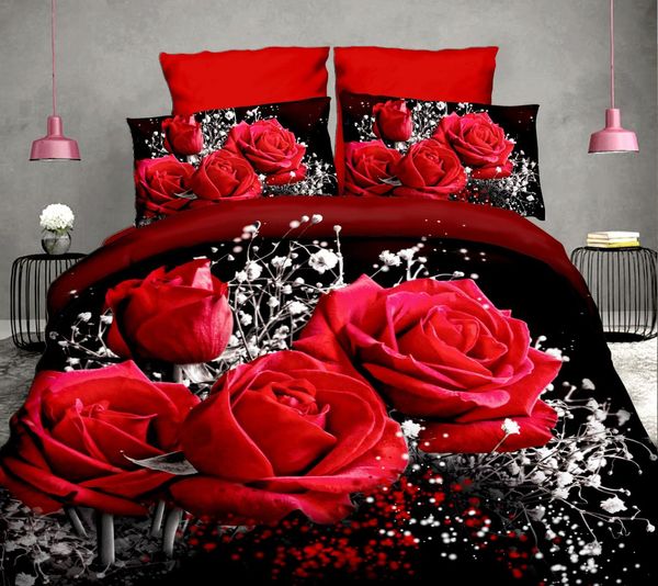 

40 cotton 3d rose bedding sets soft duvet cover bedsheet pillowcase reactive printed bedclothes  bed linen
