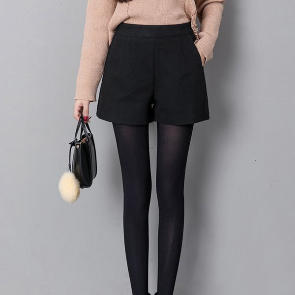 

женщины шорты женских шорт осень мода черных шорты для зимы женщин классического basic повседневного wide leg short femme сыпучие zipper шер, White;black