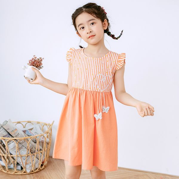 

striped girls dresses summer 2020 patchwork 100% cotton children's dress sleeveless sundress baby clothes kids dress for girl t200417, Red;yellow