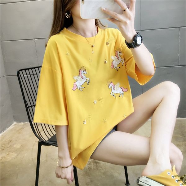 

2020 tianma meteor embroidered short-sleeved t-shirt ins all-match large size clothing 2020 tianma meteor embroidered short-sleeved t-sh, White