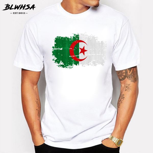 

blwhsa short sleeve t shirts men algeria nation flag summer 100% pure cotton nostalgic o-neck tees, White;black