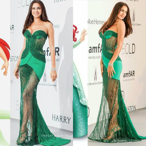 

2020 ziad nakad green mermaid prom dresses sweetheart lace sequins beads illusion evening dress sweep train luxury formal party gowns, Black;red