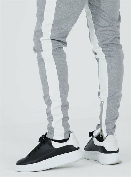 

mens active pants fashion side stripe panelled pants casual slim natural color pencil pants mens clothing, Black