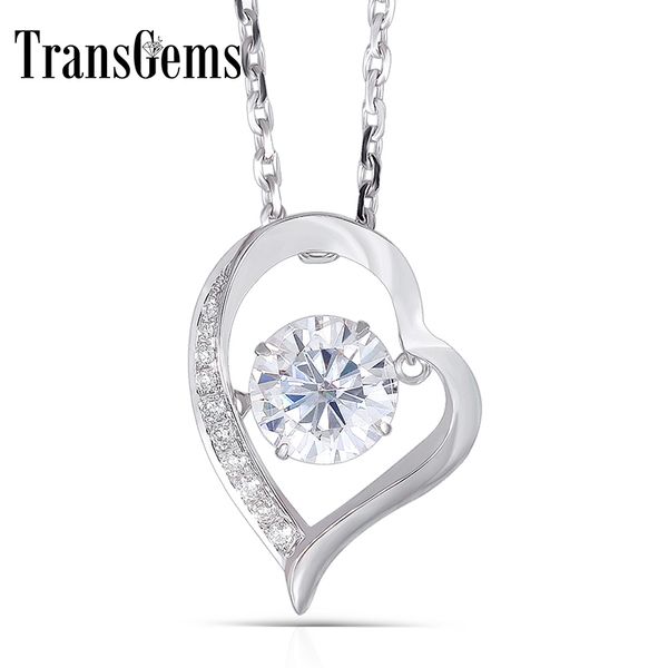 

transgems moissanite heart shaped pendant solid 14k white gold center 1ct 6.5mm f color moissanite floating setting pendant gold y19032201, Silver