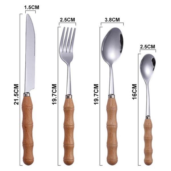 

stainless steel cutlery set wooden handle gift box spoon knife fork box 4 pcs wood reusable healthy picnic travel portable dinner