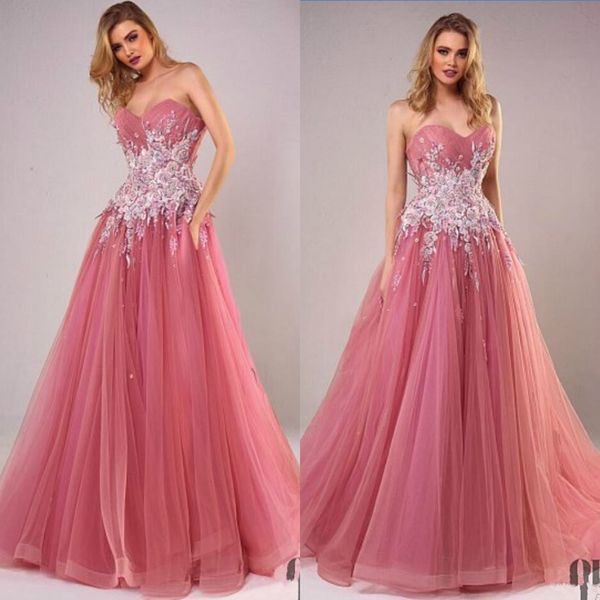 

tony chaaya 2019 blush prom dresses sweetheart beaded lace appliqued tulle a line evening gowns sweep train formal party dress, Black