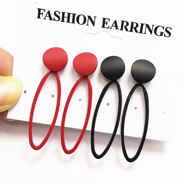 

new korean metal oval drop earrings gifts for women fashion painting round big geometric statement earrings jewelry accessories, Silver