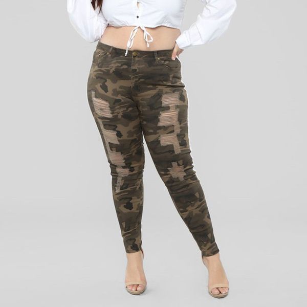 

jeans woman plus size high waist long camouflage button hole pocket fashion denim pants jeans mujer tallas grandes 5xl oy41*, Blue