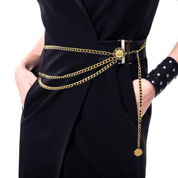 

vintage multi-layer metal chain belt for women fashion belt hip high waist gold silver metal chain tassel fringes jewelry, Black;brown