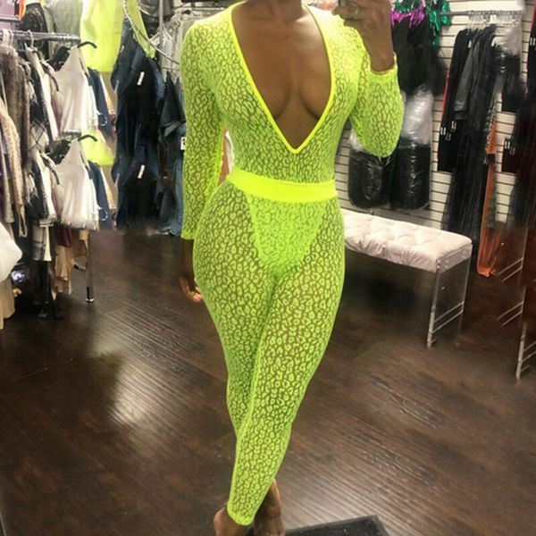 

women's jumpsuits & rompers women jumpsuit romper bodycon playsuit deep v fluorescent colour leopard clubwear trousers party long pants, Black;white