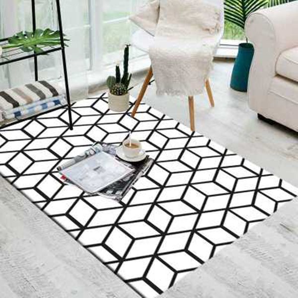 

nordic style rectangle carpet 3d stereo geometric black and white pattern bedroom coffee table bedside living room rugs/carpets