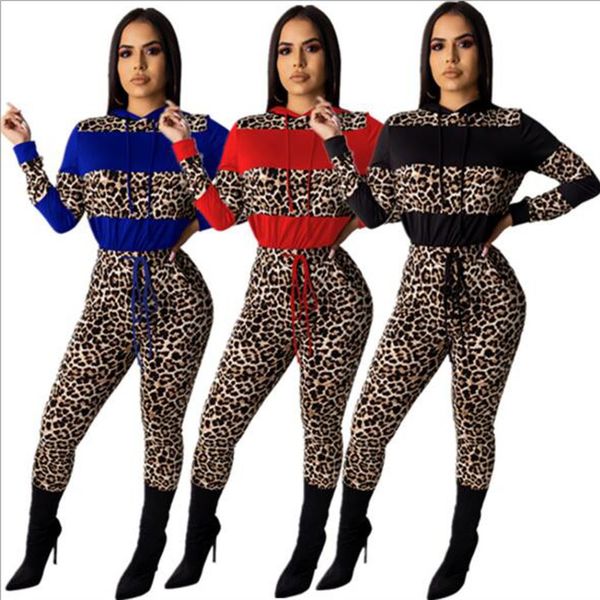 

women multi-color leopard stitching print set long sleeve crop + pants, White;black