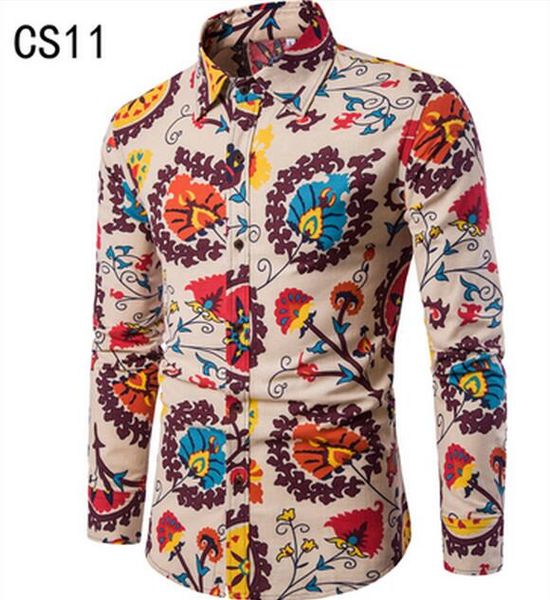 

2018 Spring Men 'S Shirt Floral Printing Long Sleeve Shirts Men Clothes Flowers Printed Shirts Vintage Linen Casual Male Shirt
