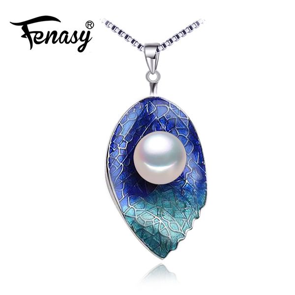 

fenasy pearl jewelry leaf necklace,genuine natural pearl necklace,cloisonne choker pendant women 2018 new enamel necklace, Silver