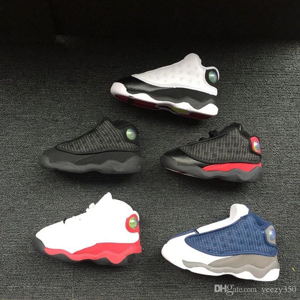 

13s new born baby sneakers true red toddlers shoes bred flint small kids newborn basketball shoes infant 13 big boy & girl student trainers, Black