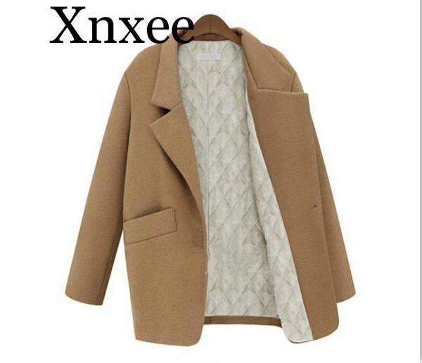 

autumn and winter new european and american fashion lapel quilted cotton thick woolen coat woolen coat women, Black
