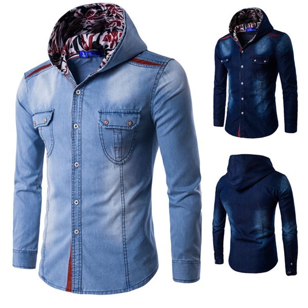 

denim jacket men hooded sportswear outdoors casual fashion jeans jackets hoodies cowboy mens jacket and coat plus size, Black;brown