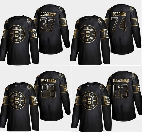 

2019 golden edition 4 bobby orr 74 debrusk 37 patrice bergeron 63 marchand 88 pastrnak customize any number any name hockey jerseys, Black;red