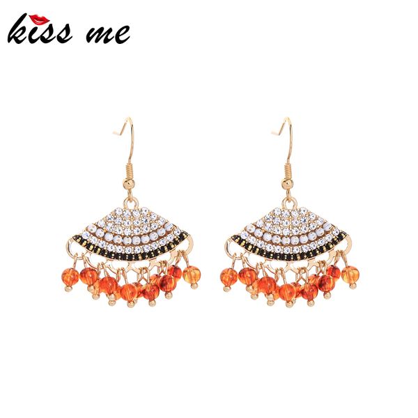 

kissme bohemia style drop earrings for women red blue little resin balls tassel delicate crystal sector earrings fashion jewelry, Silver