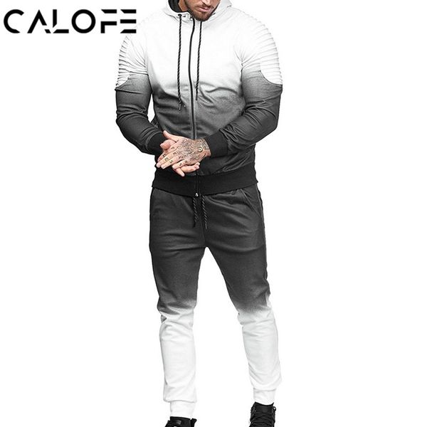

calofe casual streetwear men set fashion 3d print pleated sweatshirt pants suit autumn plus size jacket trousers tracksuit 3xl, Gray
