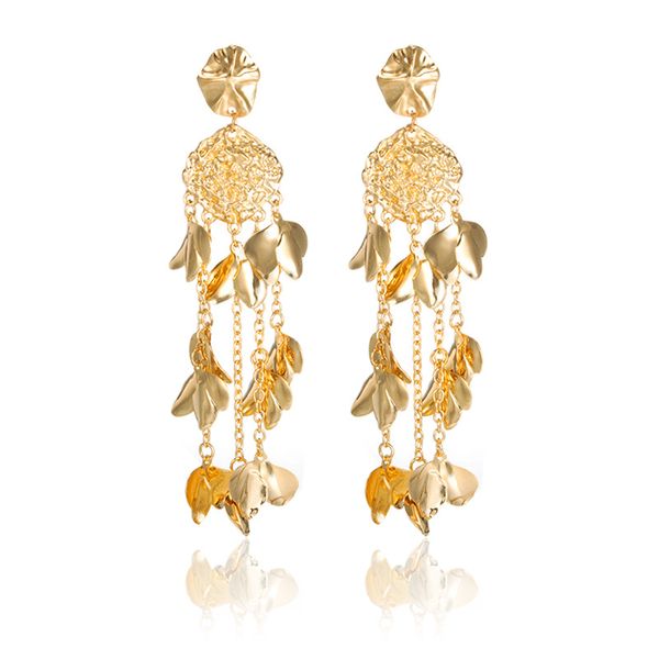 

find me 2019 brand fashion leaves alloy long tassels drop earrings for women jewelry boho geometric dangle earrings wholesale, Silver