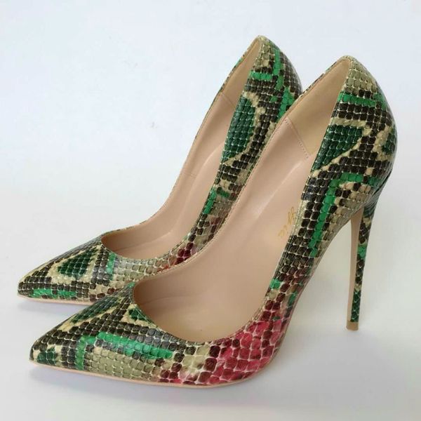 

new 2019ss fashion women green python snake poined toes high heeled heels shoes stiletto heel shoes pumps 8cm 12cm 10cm