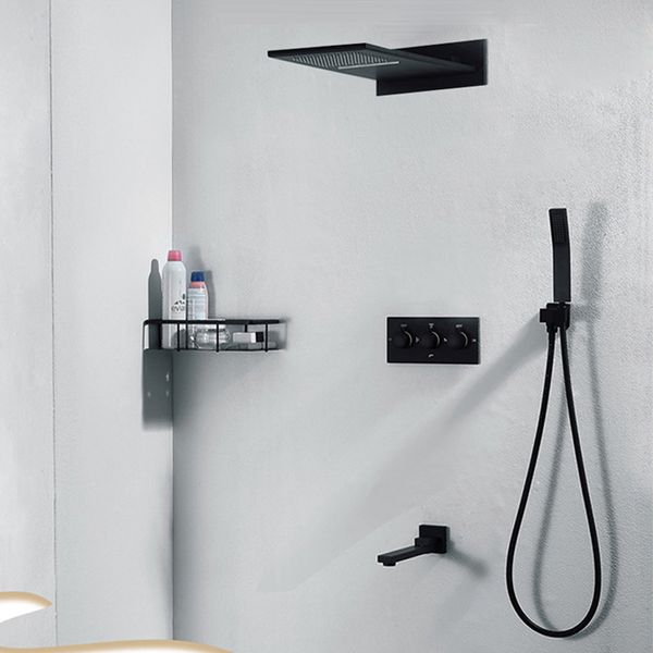 

bathroom black surface embed box easy install in wall mounted shower head rectangular rain waterfall shower faucet mixer tap with hand spray