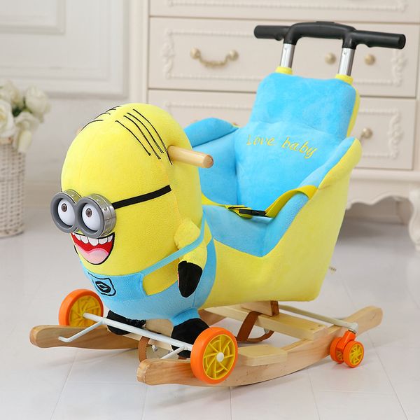 

multi-function wooden&plush animal unicorn elephant mickey rocking horse trojan toy rocking chair baby carriage child trolley