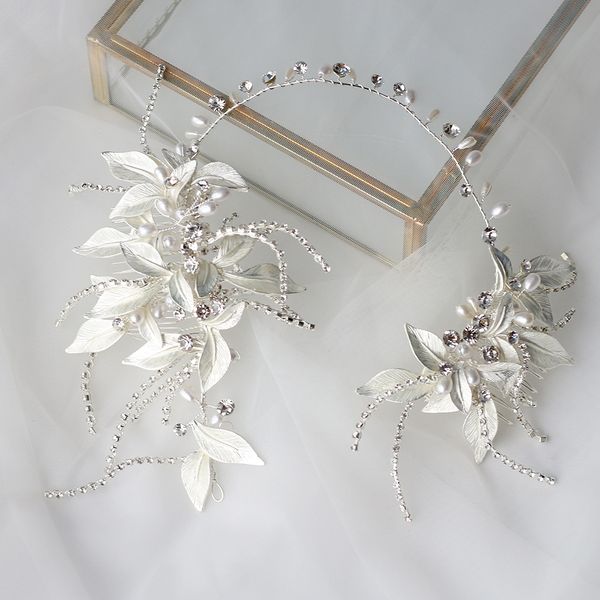 

asnora accessoires de cheveux de mariage argent haute qualite strass perle fleur vigne chapellerie bijoux a la main, Golden;white