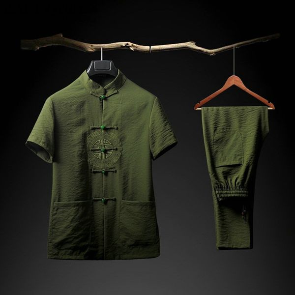 

men cheongsam chinese suits for men kungfu clothes mens linen clothing mandarin collar suit ff848, Red