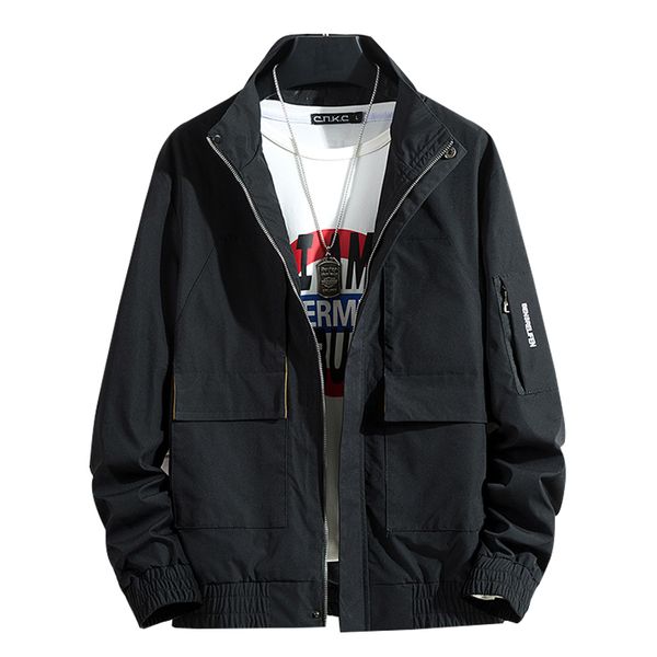

2019 autumn jacket men stand big pocket casual mens jackets and coats windbreaker outwear streetwear men jacket, Black;brown